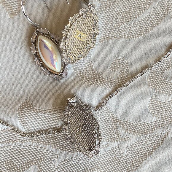 Marquise Faux Pearl Opalescent CZ Necklace & Earrings - Picture 4 of 9